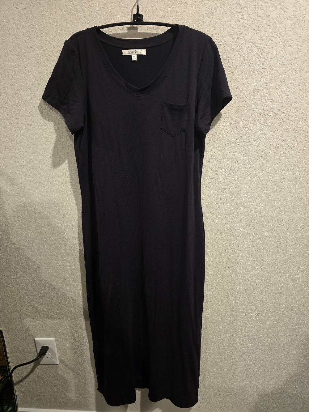 TravelSmith Women's Medium Black Short Sleeve Maxi Dress Supplex Lycra Stretch